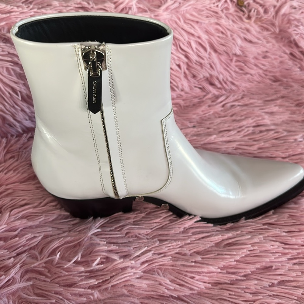 Calvin Klein 205W39NYC Tiesa White Glossed Leather Ankle Boots - Picture 6 of 15